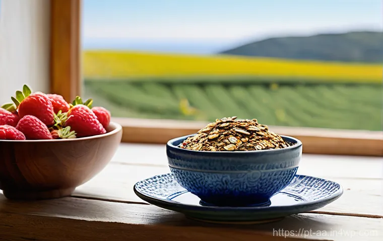 심리적 안정감을 주는 식품 - **A Mindful Portuguese Breakfast for Serenity**
A bright, inviting close-up shot of a rustic woo...
