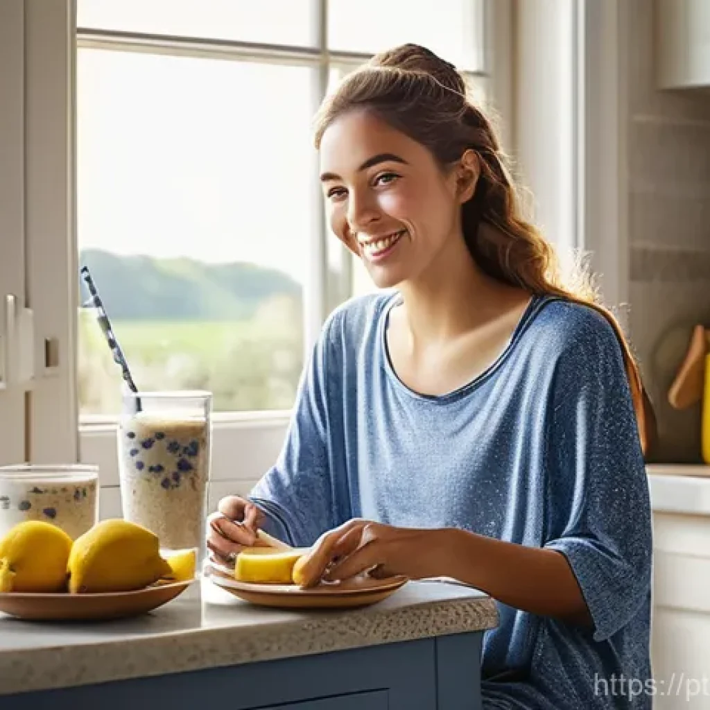 수면 보조를 위한 아침 식사 추천 - **Prompt 1: Peaceful Morning Breakfast**
"A young woman in her late 20s, with a gentle smile, is...