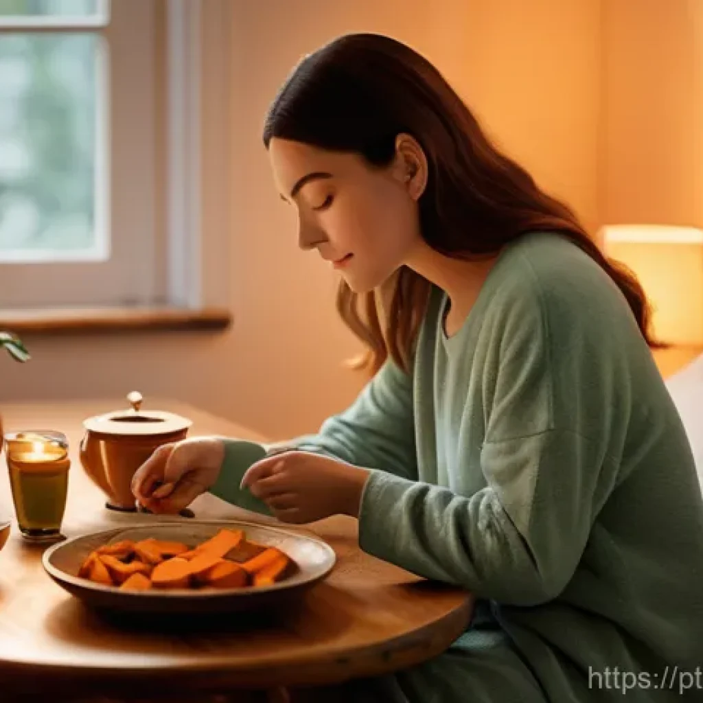 수면을 위한 건강한 저녁 메뉴 - **Prompt: The Serene Path to Slumber: A Wholesome Dinner and Peaceful Rest**
"A cozy, softly lit...