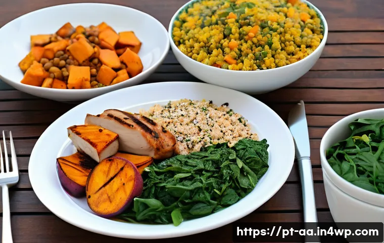 수면을 위한 효과적인 저녁 메뉴 - A cozy, softly lit dinner table setting in a modern Brazilian home kitchen at evening, featuring a n...