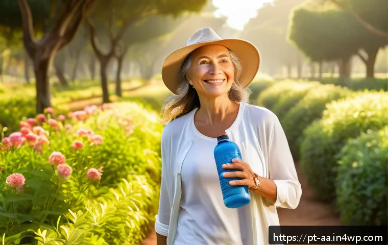 수면 개선을 위한 비타민 D의 역할 - A serene morning outdoor scene in a sunny Brazilian park, featuring a middle-aged woman wearing ligh...